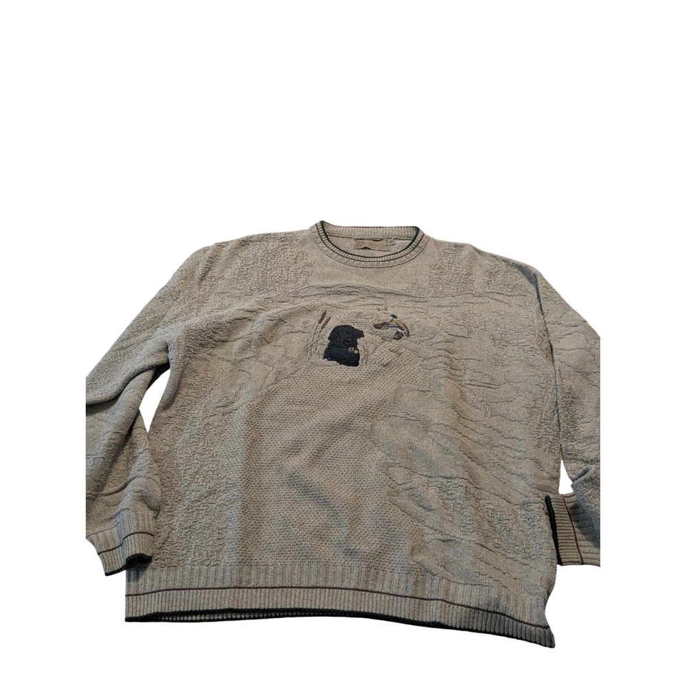 Vintage Shenandoah Embroidered Dog Duck Sweater‎ Tan Knit Made in USA
